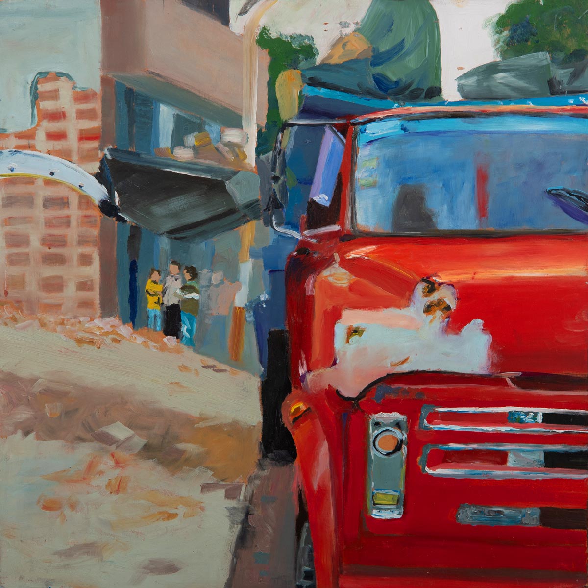 ALBAÑILES I / óleo sobre madera / 41 x 45,5 cm / Sofía Toribio / 2008 - Córdoba, Argentina / Colección Brondello